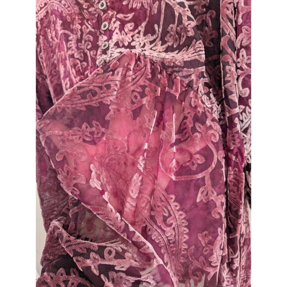 Knox Rose Velvet Burnout Top XL Burgundy Paisley Sheer Whimsigoth Boho Grunge - Picture 5 of 7